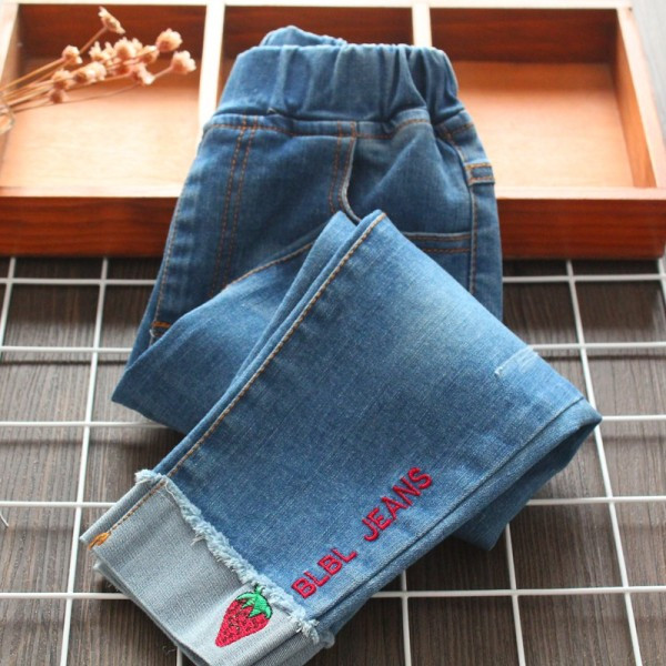 Mūsdienīgi bērnu garie džinsi meitenēm ar izšuvumiem
