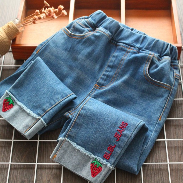Mūsdienīgi bērnu garie džinsi meitenēm ar izšuvumiem
