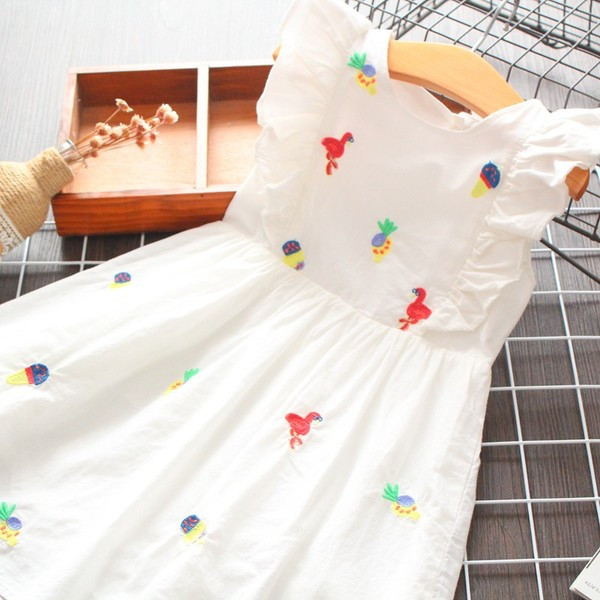 Rochie pentru copii cu broderie si decolteu oval pentru fete