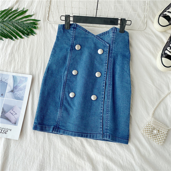 Fusta de dama moderna din denim cu talie inalta si nasturi
