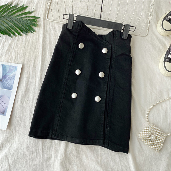 Fusta de dama moderna din denim cu talie inalta si nasturi