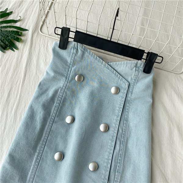 Fusta de dama moderna din denim cu talie inalta si nasturi