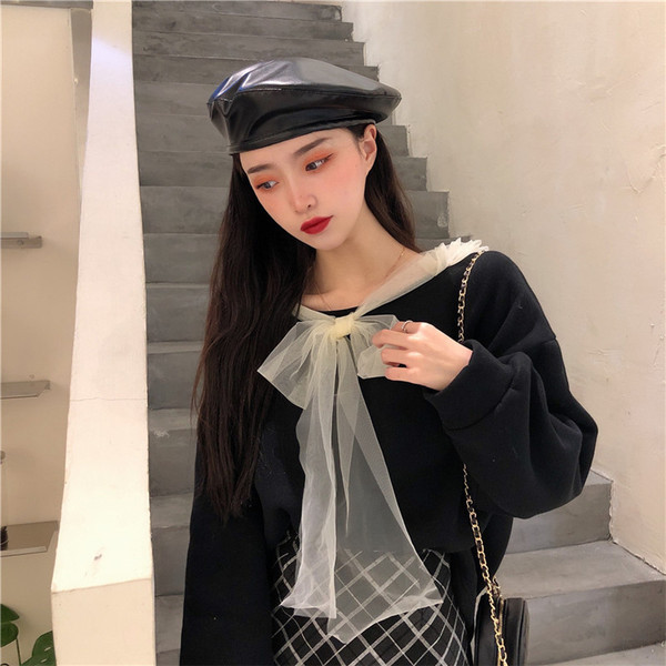 Bluză neagră de damă lată cu panglică din tul