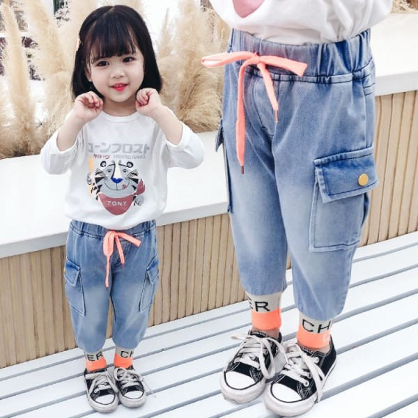 Alkalmi gyerekfarmer lányoknak rugalmas derékkal és nyakkendővel