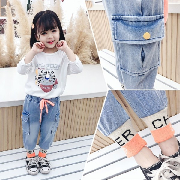 Alkalmi gyerekfarmer lányoknak rugalmas derékkal és nyakkendővel