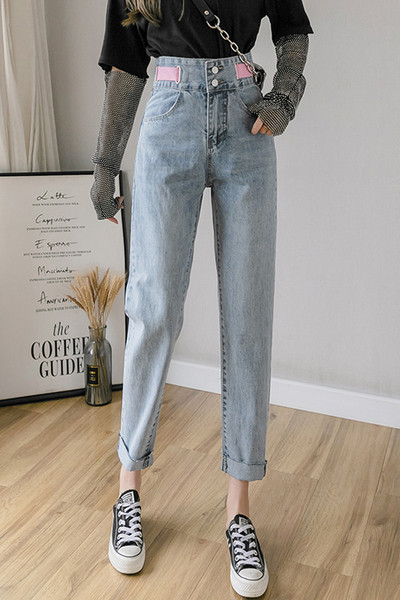 Pavasara sieviešu džinsu taisns modelis ar augstu vidukli