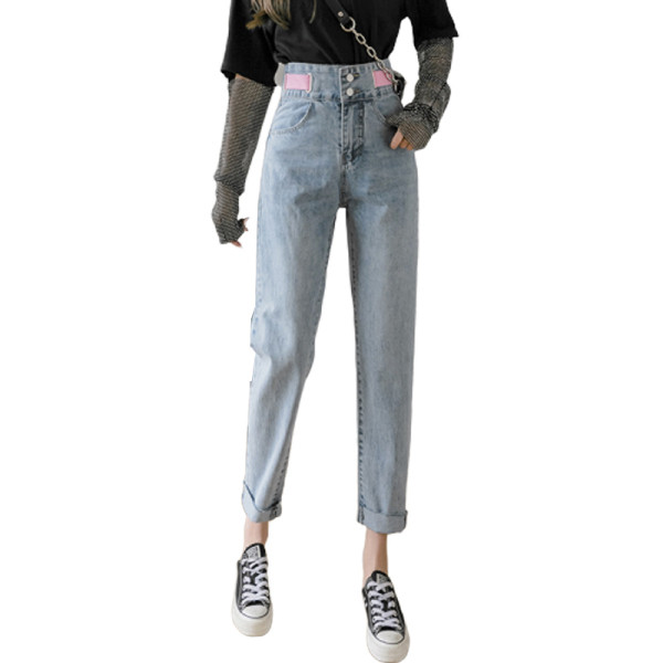 Pavasara sieviešu džinsu taisns modelis ar augstu vidukli