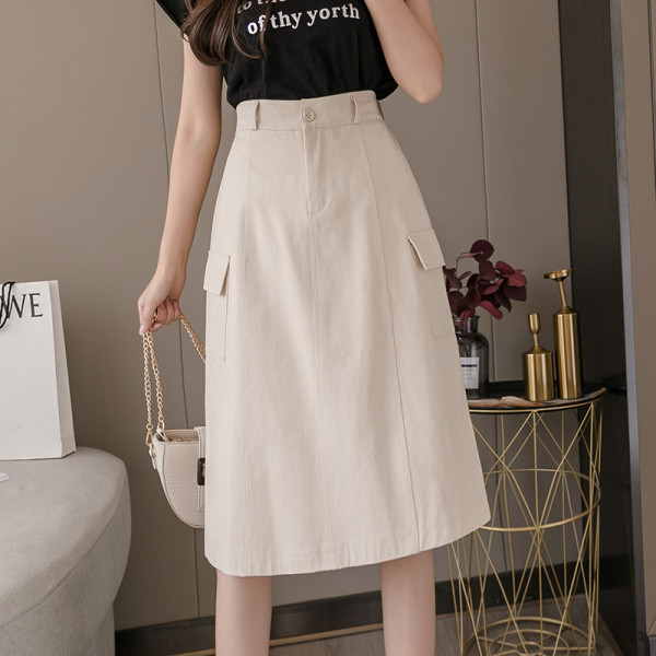 Fusta de dama model nou cu buzunare si talie inalta - A-line