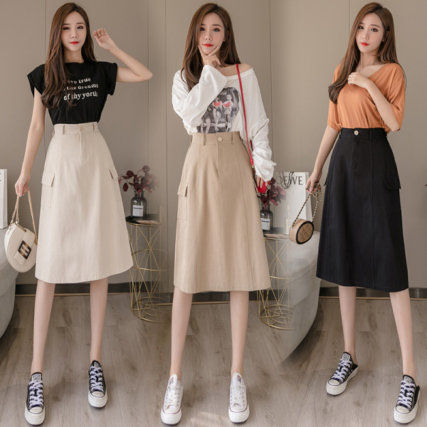 Fusta de dama model nou cu buzunare si talie inalta - A-line