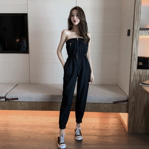 Sieviešu moderns kombinezons ar elastīgu jostasvietu un rāvējslēdzēju