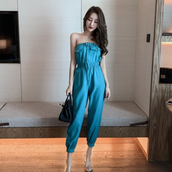 Sieviešu moderns kombinezons ar elastīgu jostasvietu un rāvējslēdzēju