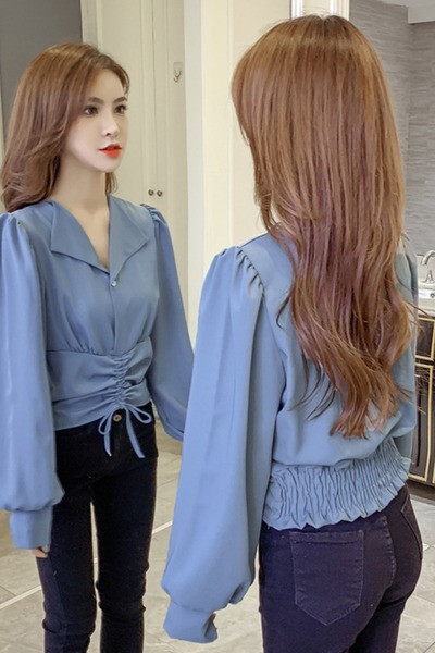 Cămașă elegantă de damă cu cravate și decolteu spitz