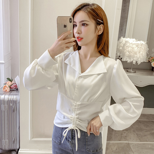 Cămașă elegantă de damă cu cravate și decolteu spitz