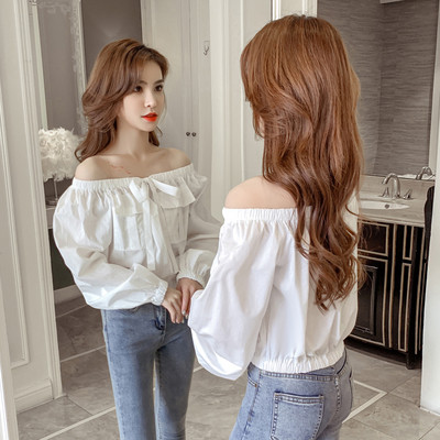 Retro moteriški marškiniai plačiomis rankovėmis ir kaspinu