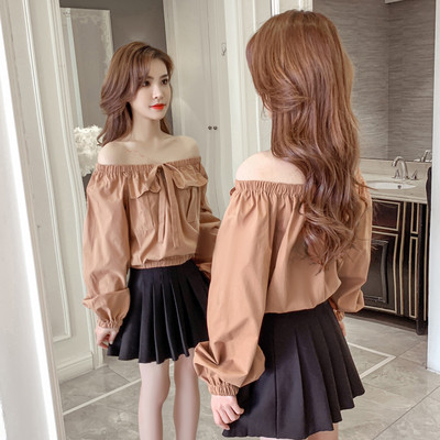 Retro moteriški marškiniai plačiomis rankovėmis ir kaspinu