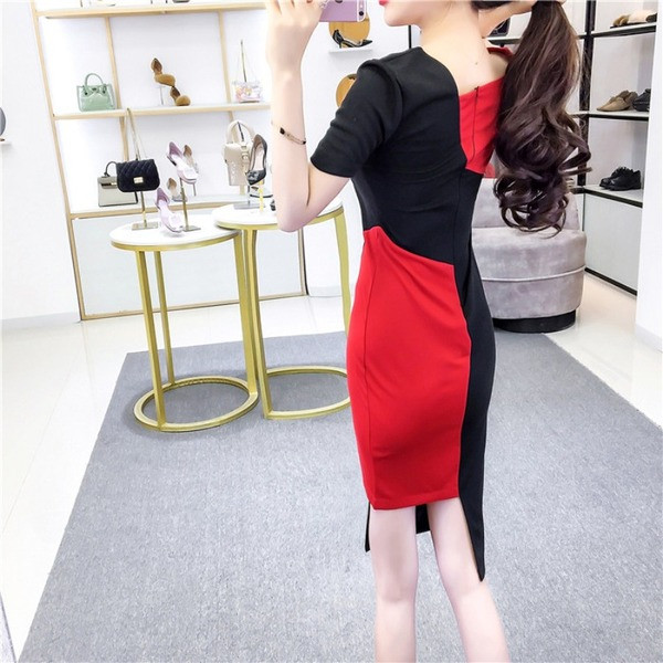 Modern női aszimmetrikus ruha, rövid ujjal