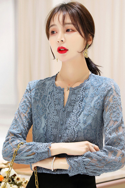 Kék csipke női ing gombokkal