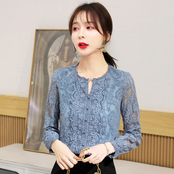 Kék csipke női ing gombokkal