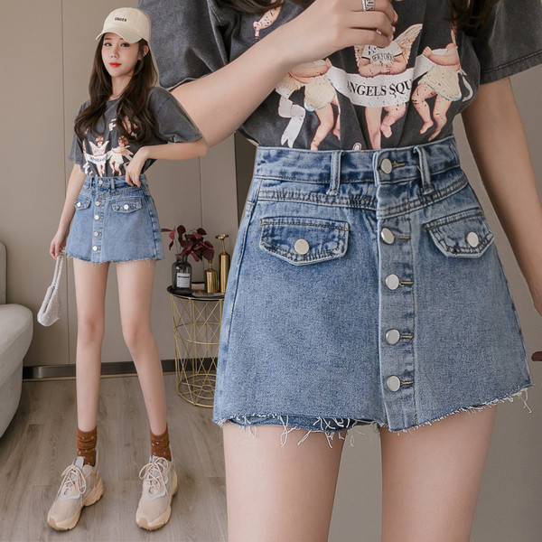 Īsi sieviešu svārki ar augstu vidukli un pogām