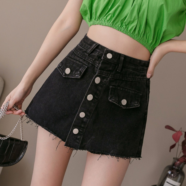 Īsi sieviešu svārki ar augstu vidukli un pogām