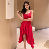 Rochie de dama asimetrica cu bretele subtiri