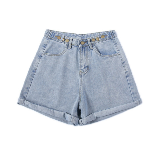 Modernūs moteriški trumpi džinsai aukštu liemeniu – platus modelis