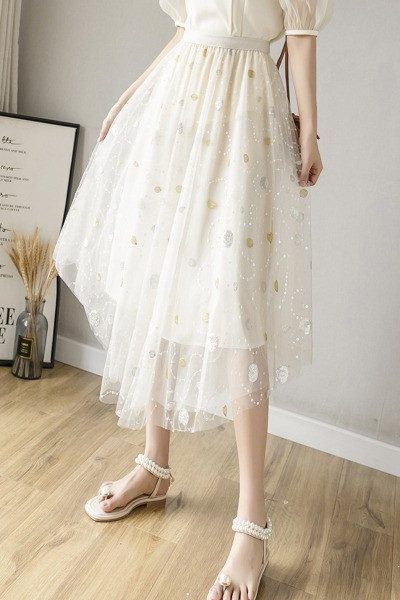 Fusta de dama din tul cu buline model nou - talie inalta