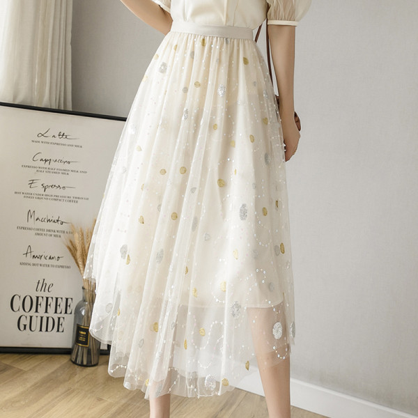 Fusta de dama din tul cu buline model nou - talie inalta