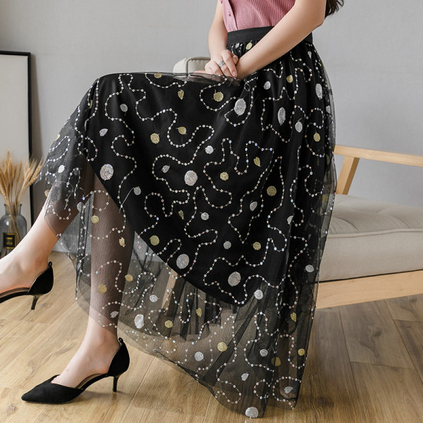 Fusta de dama din tul cu buline model nou - talie inalta