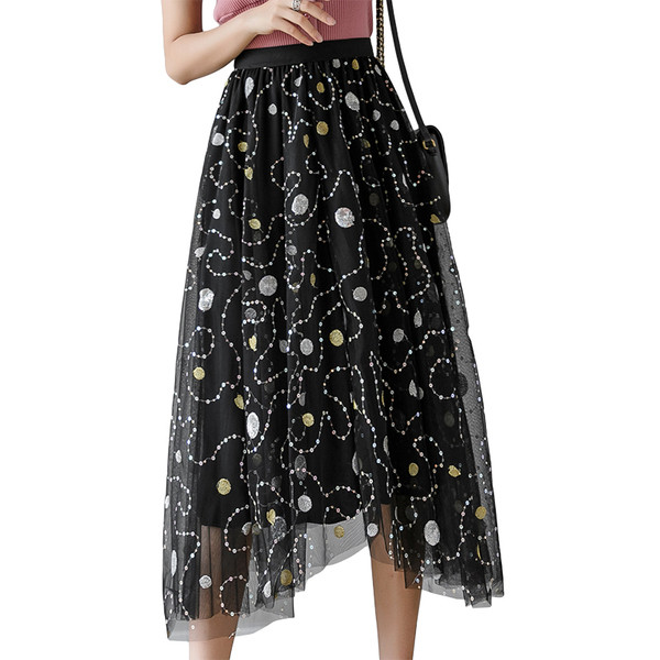 Fusta de dama din tul cu buline model nou - talie inalta