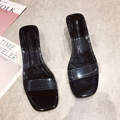 Šiuolaikinės moteriškos šlepetės su silikonu ir storu žemu kulnu