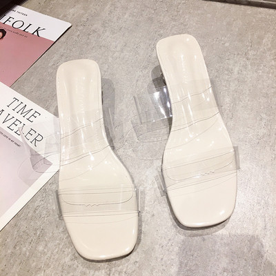 Šiuolaikinės moteriškos šlepetės su silikonu ir storu žemu kulnu