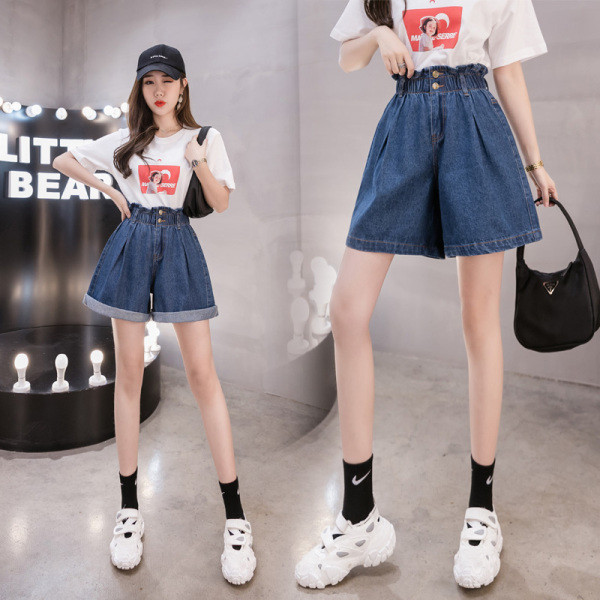 Lezser női rövidnadrág magas derékkal, farmerből