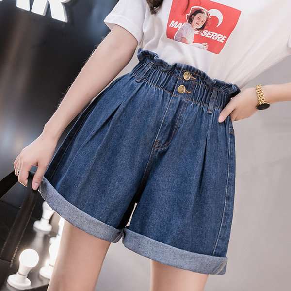 Lezser női rövidnadrág magas derékkal, farmerből