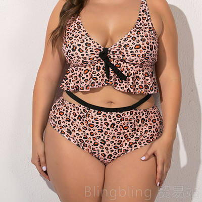 Didelis dviejų dalių maudymosi kostiumėlis su leopardo raštu