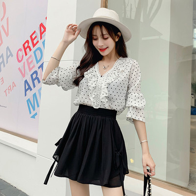 Moteriškas šifoninis sijonas aukštu juosmeniu ir kaklaraiščiais