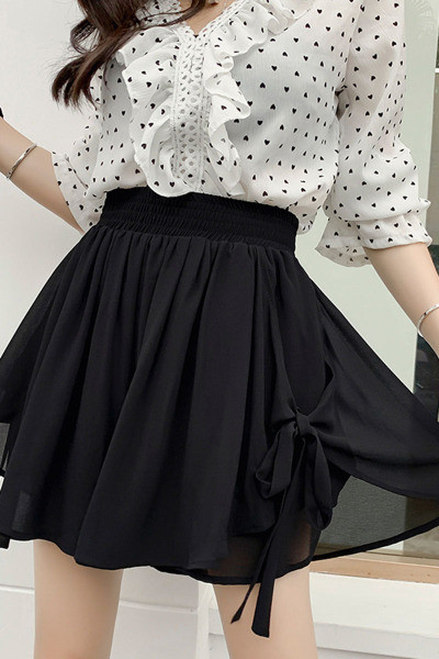 Moteriškas šifoninis sijonas aukštu juosmeniu ir kaklaraiščiais