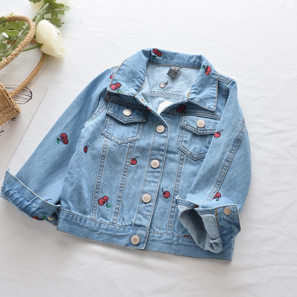 Mūsdienīga bērnu džinsa jaka ar izšuvumiem un pogām meitenēm