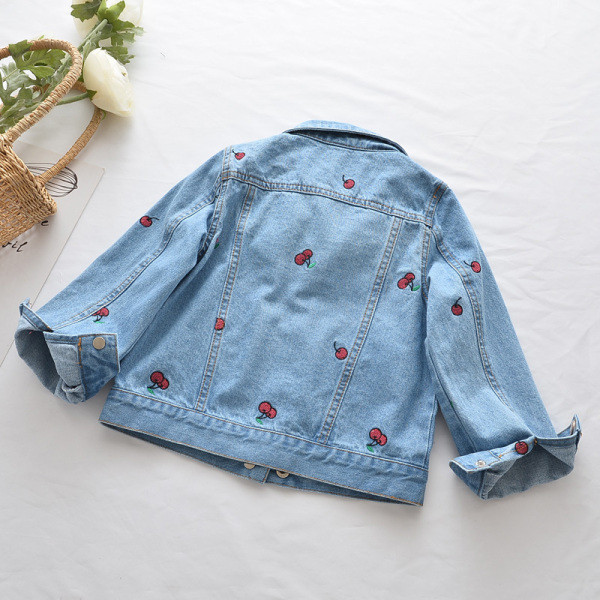 Mūsdienīga bērnu džinsa jaka ar izšuvumiem un pogām meitenēm