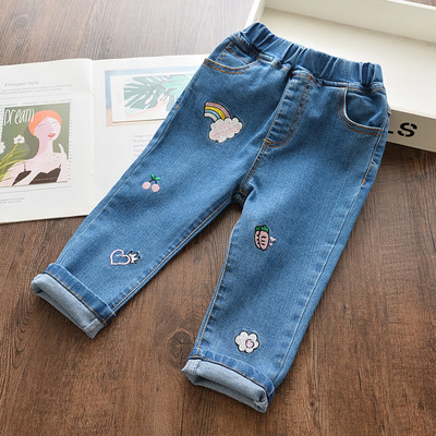 Bērnu garie džinsi ar izšuvumu meitenēm