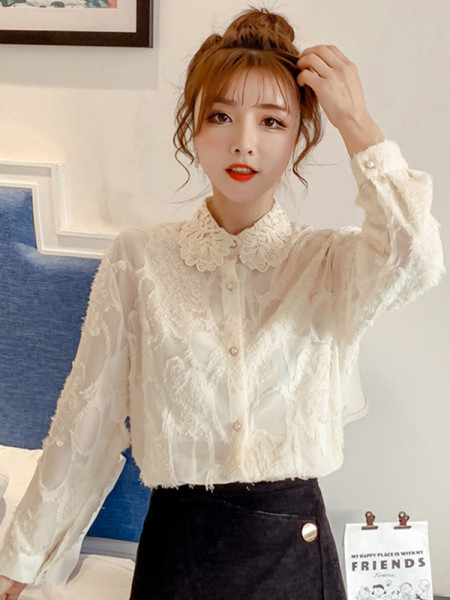 Cămașă de damă elegantă din dantelă cu nasturi