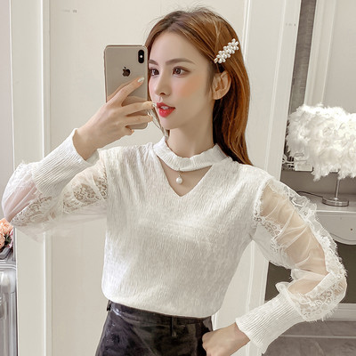 Elegantne naiste särk pitsielementide ja pärliga