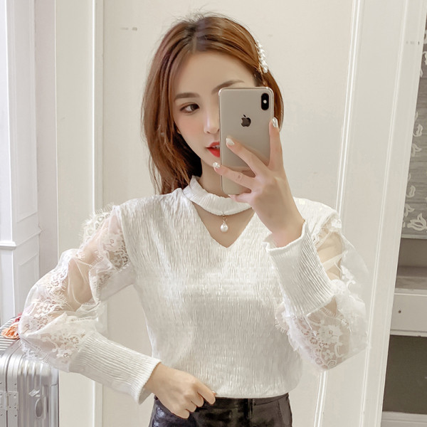 Elegantne naiste särk pitsielementide ja pärliga