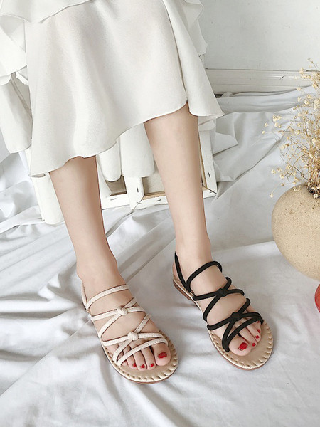 Ikdienas sieviešu sandales ar plakanām zolēm un ādas lencēm