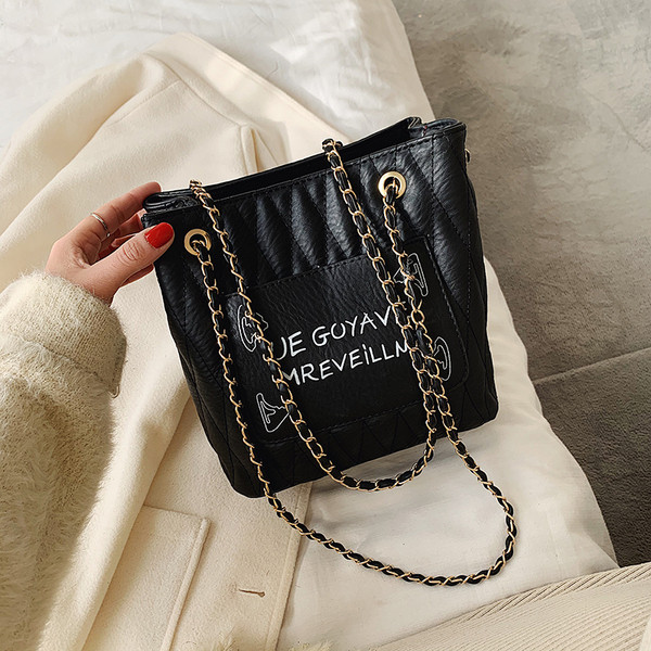 Mākslīgās ādas sieviešu soma ar metāla rokturi un uzrakstu