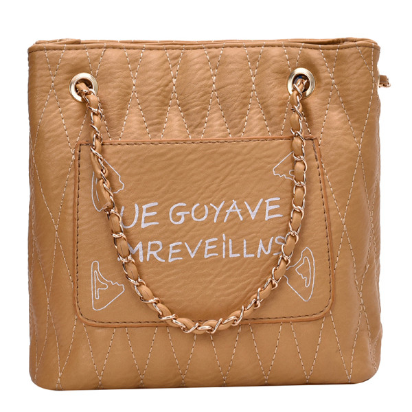 Mākslīgās ādas sieviešu soma ar metāla rokturi un uzrakstu