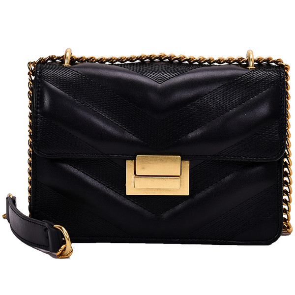 Eko bőrből készült női táska fém csattal és hosszú lánc fogantyúval