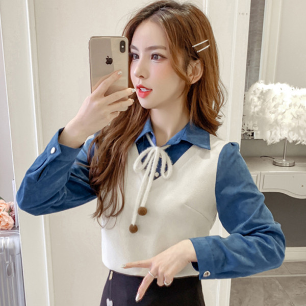 Retro ženska košulja s imitacijom prsluka