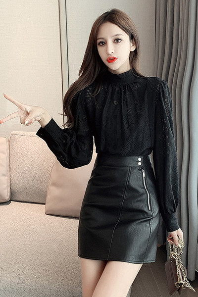 Női csipke ing félmagas gallérral