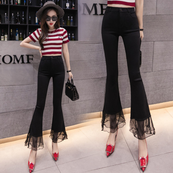 Pantaloni negri de dama eleganti cu tul - tip Charleston